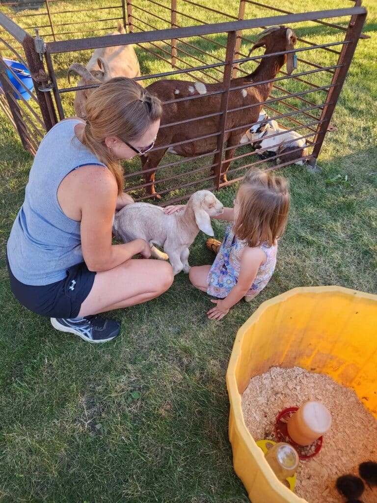 Mom and child at the petting zoo